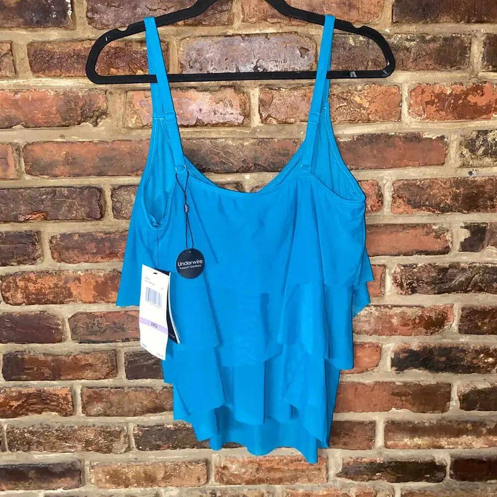 NWT Coco Reef Teal Blue Flourish Tier Mesh Tankini Swim Bathing Suit Top 38D